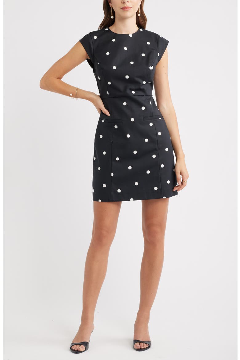 Cap Sleeve Dress, Main, color, BLACK IVORY ANN DOT