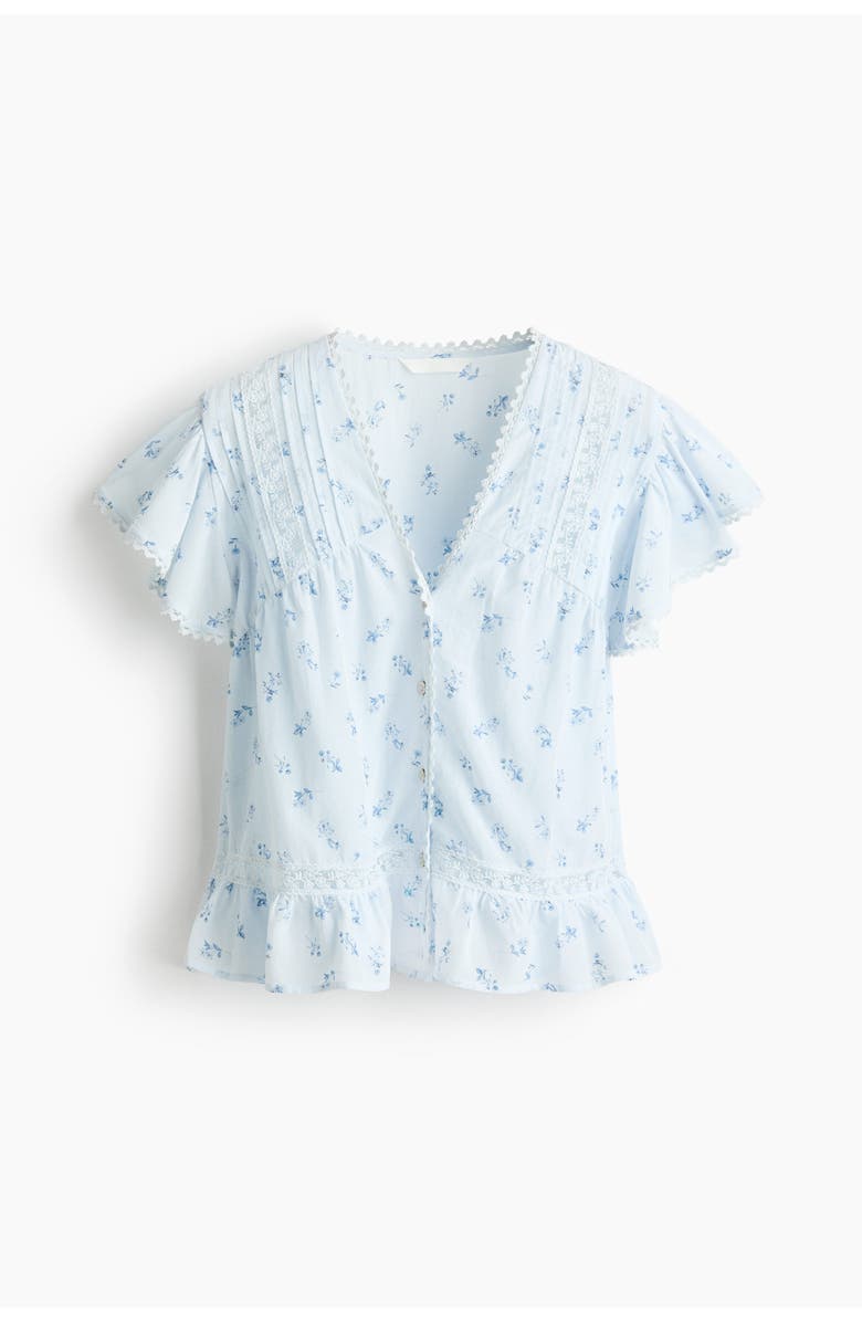 H&M Lace-inset blouse, Alternate, color, Light Blue/Floral