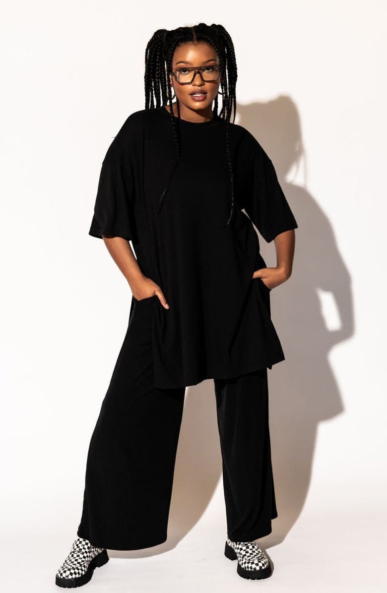 Dressed in Lala Leveled Up Ribbed Oversize T-Shirt & High Waist Crop Pants, Alternate, color, 
