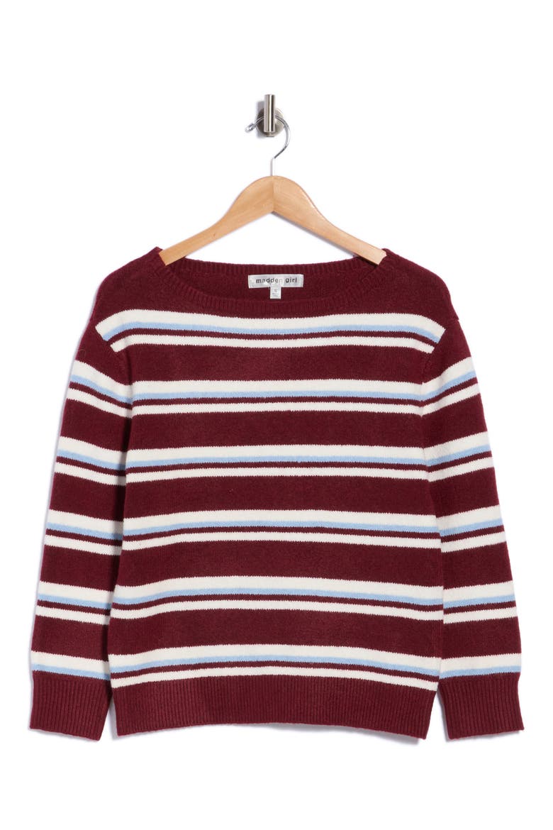 Striped Bateau Neck Sweater, Main, color, BURGUNDY COMBO