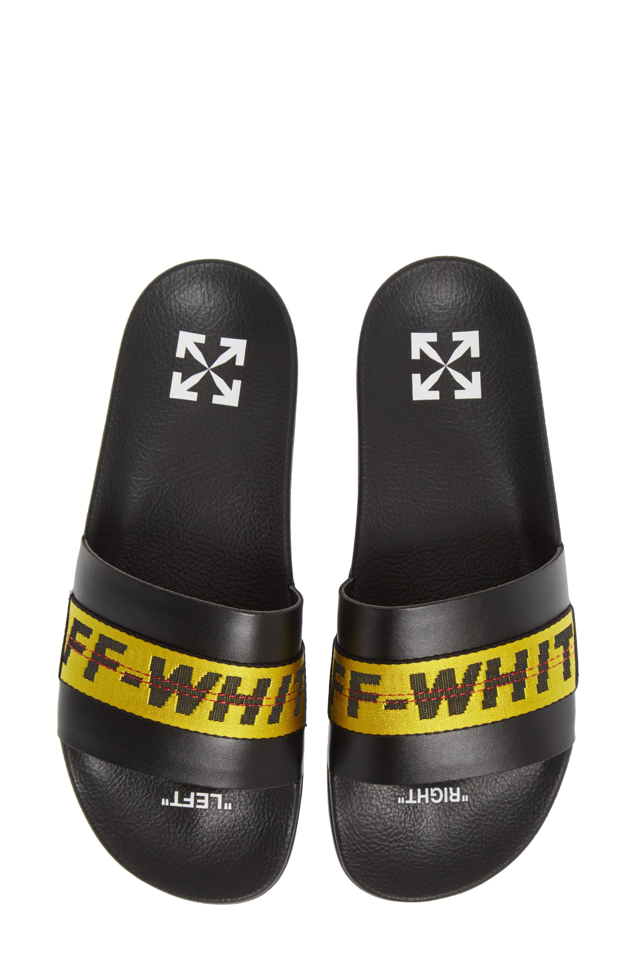Industrial Logo Slide Sandal, Main, color, BLACK / YELLOW