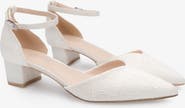 Kailee P Adele White Lace Pointy Toe Block Heel with Ankle Strap