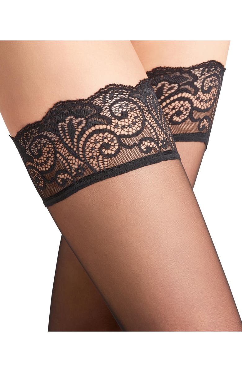 Falke Matt Deluxe 20 Denier Sheer Thigh Highs, Alternate, color, Black