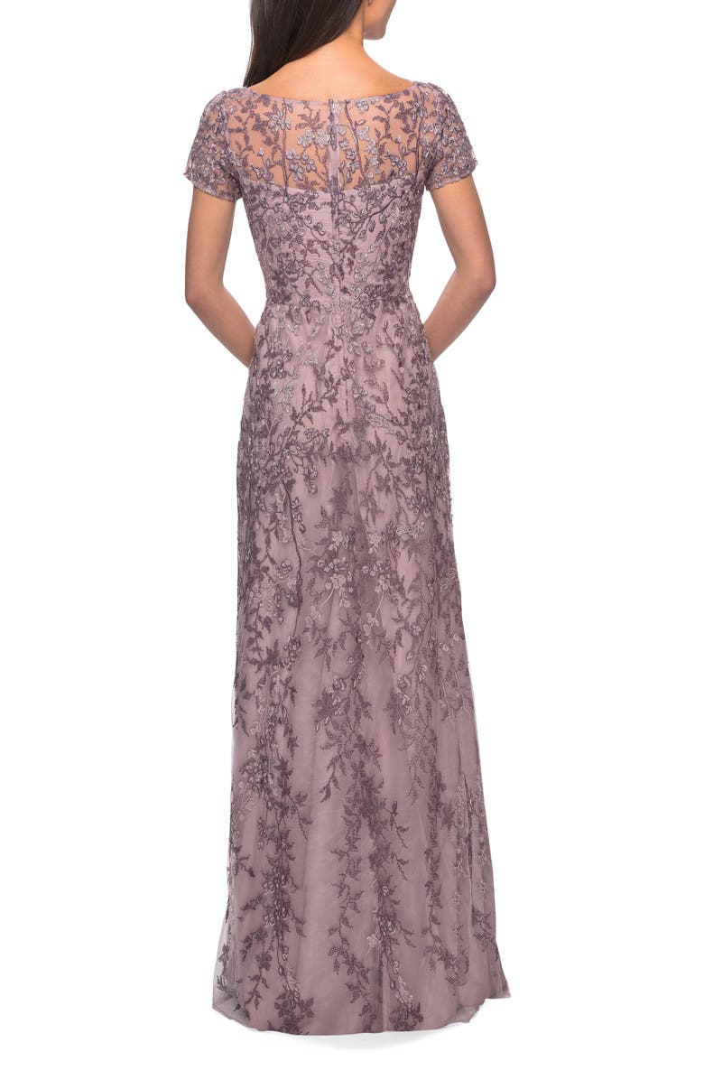 La Femme Lace Column Gown, Alternate, color,