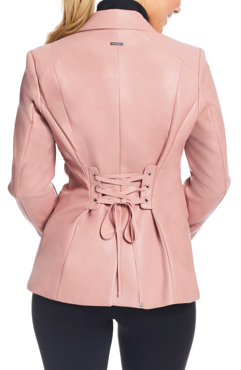 Sanctuary Corset Back Faux Leather Blazer, Alternate, color, Dusty Pink