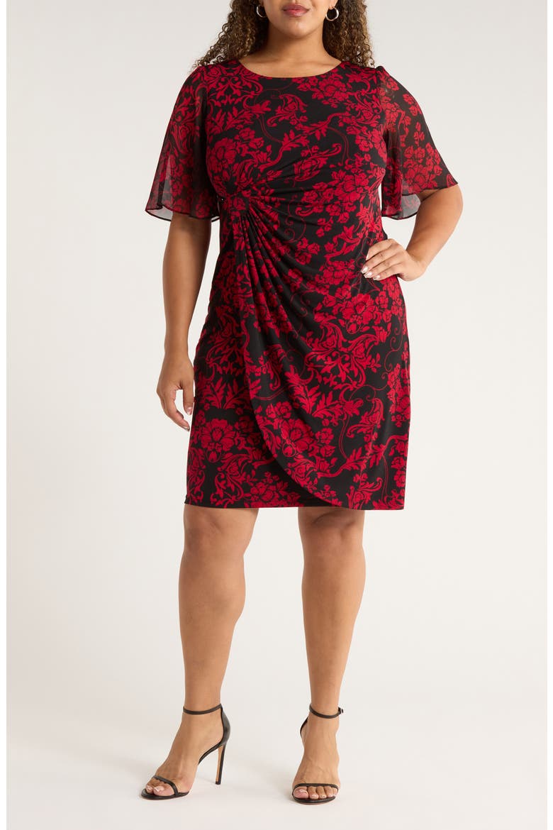 Flutter Sleeve Cocktail Dress, Main, color, RED