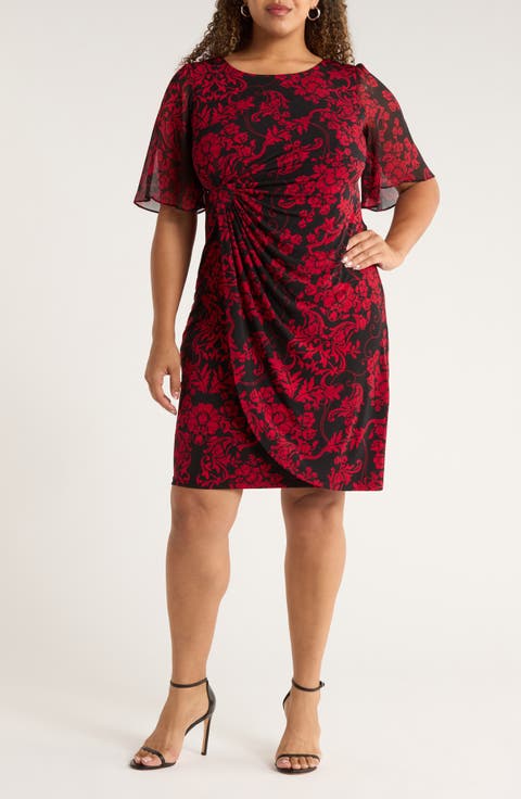 Flutter Sleeve Cocktail Dress (Plus)