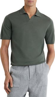 Reiss Duchie Johnny Collar Short Sleeve Wool Polo Sweater
