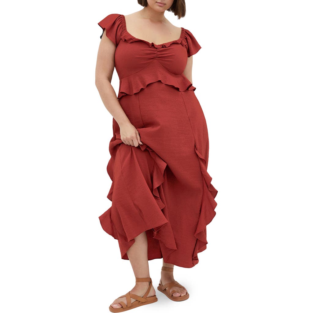 City Chic Frill Ruffle Maxi Dress In Brown