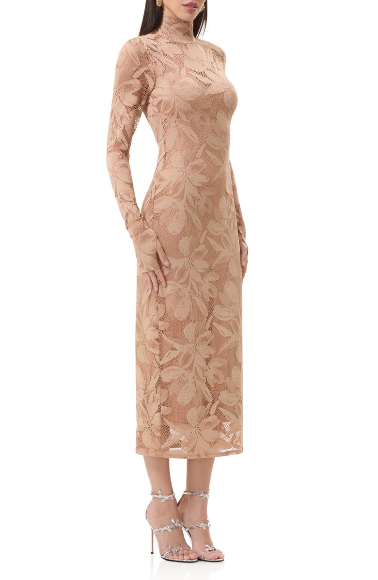 AFRM Shailene Floral Lace Long Sleeve Midi Dress, Alternate, color, Almond