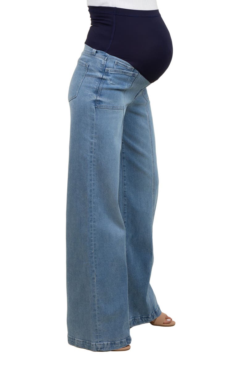 PinkBlush Front Seam Super Wide Leg Maternity Jeans, Alternate, color, Blue