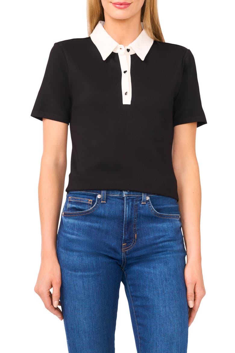 Contrast Trim Short Sleeve Polo, Main, color, RICH BLACK