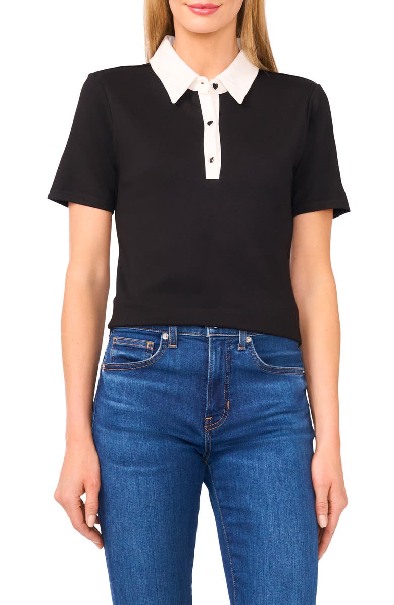 CeCe Contrast Trim Short Sleeve Polo, Main, color,