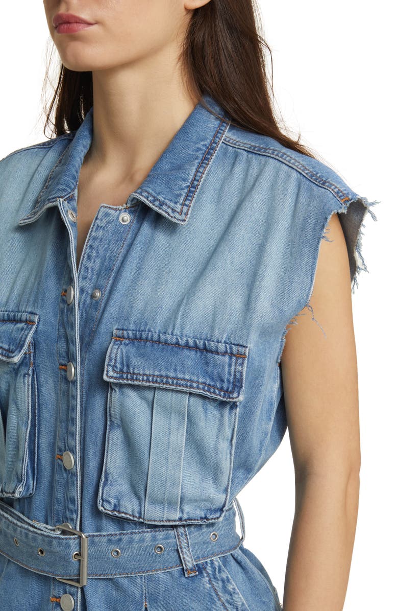 BLANKNYC Sleeveless Denim Cargo Jumpsuit, Alternate, color, 