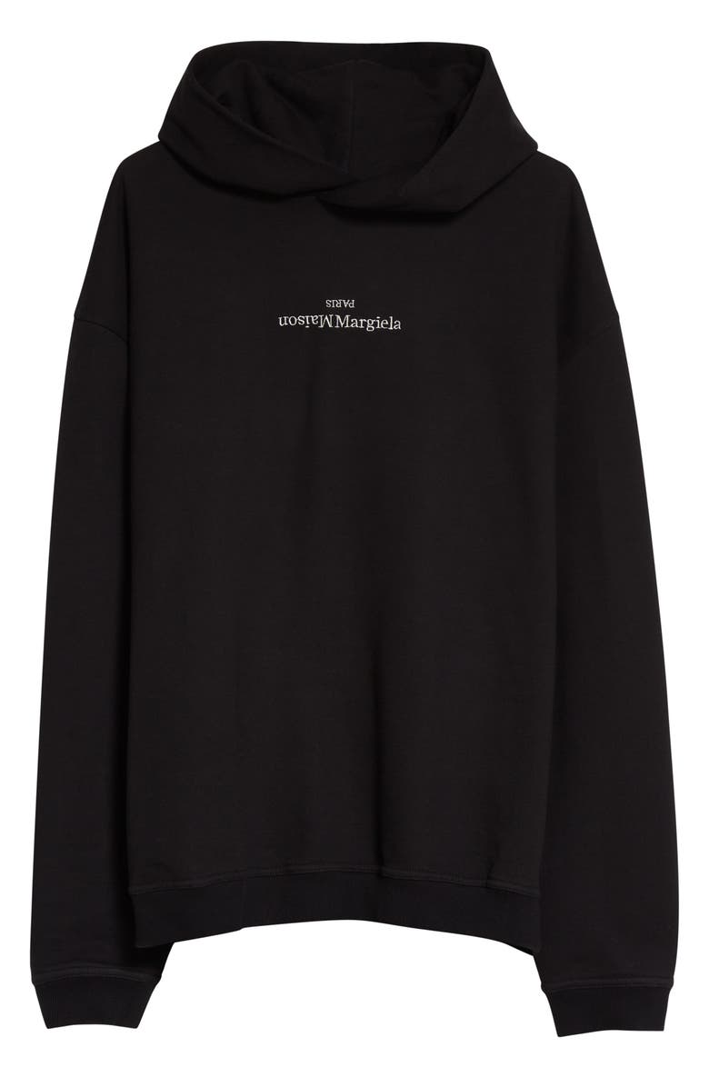 Maison Margiela Embroidered Logo Cotton Hoodie, Alternate, color, Black