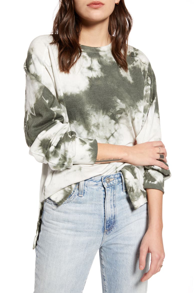 Tie Dye Crewneck Sweatshirt, Main, color, OLIVE SARMA COMBO