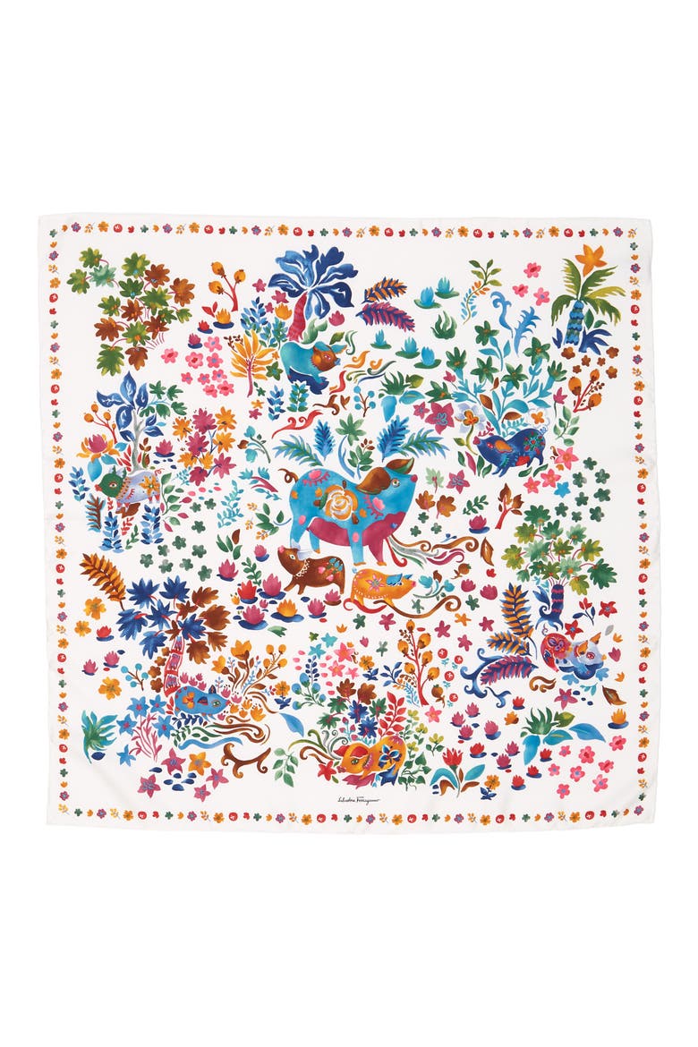 Salvatore Ferragamo Fortuna Foulard Silk Scarf, Main, color, IVORY