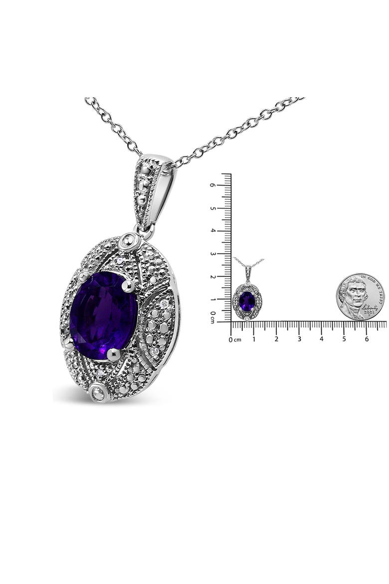 Silver Diamond Accent and Amethyst Gemstone Pendant Necklace, Alternate, color, White