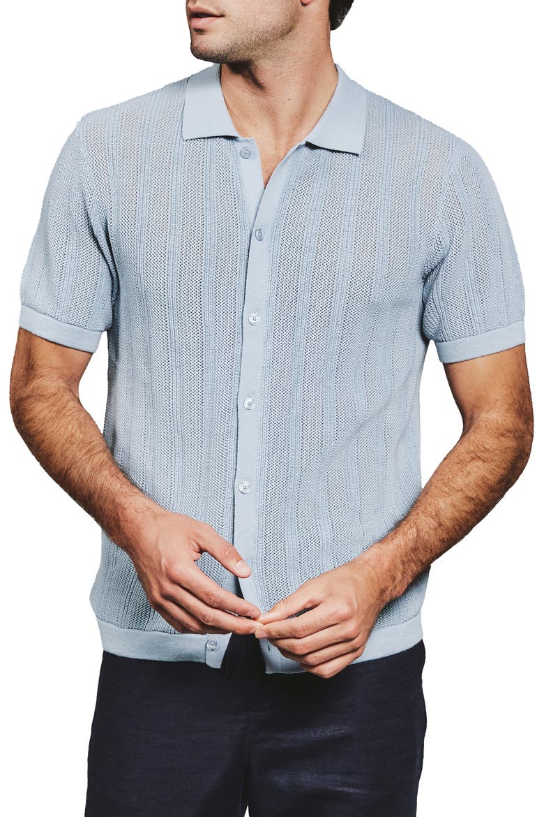 Kellan Knit Short Sleeve Button-Up Shirt, Main, color, POWDER BLUE
