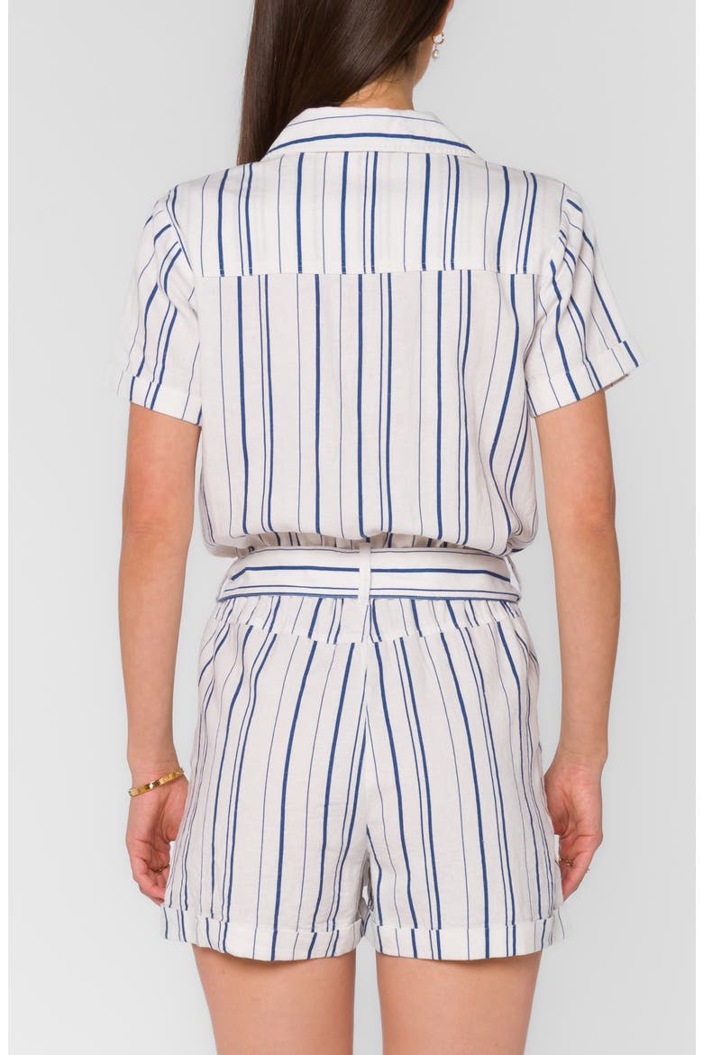 Short Sleeve Button Front Romper, Alternate, color, NAVY OPTIC WHITE STRIPE