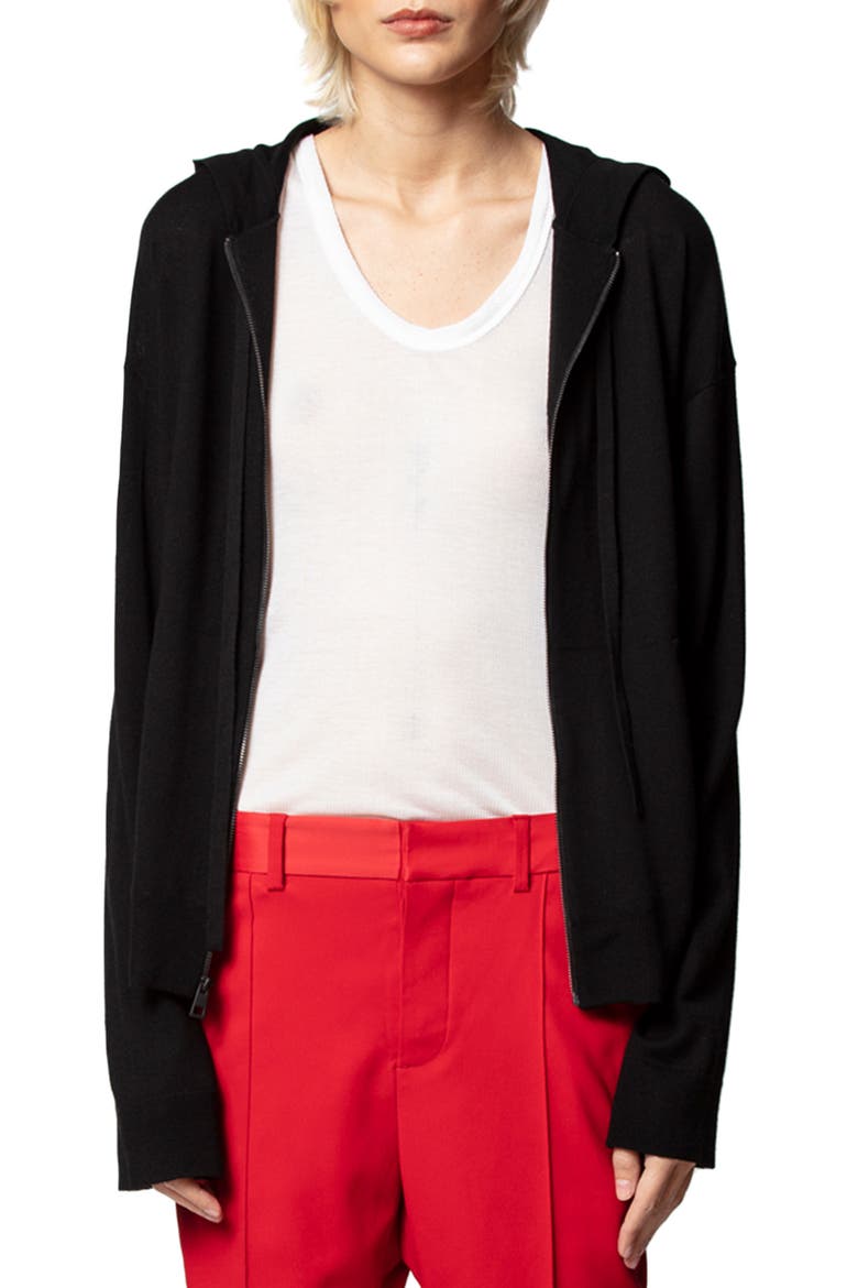Sixtine Skull Studded Zip Hoodie, Main, color, NOIR