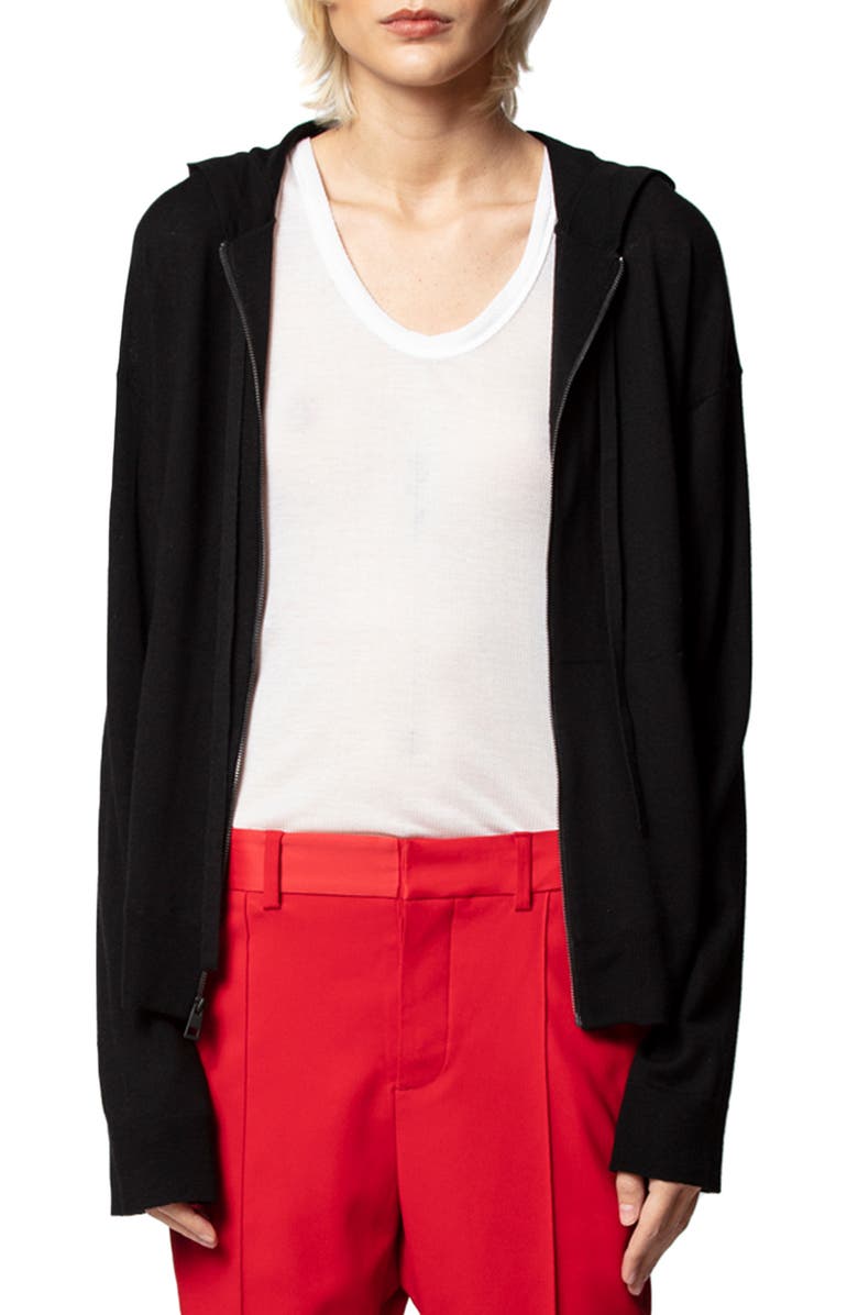 Zadig & Voltaire Sixtine Skull Studded Zip Hoodie, Main, color, 