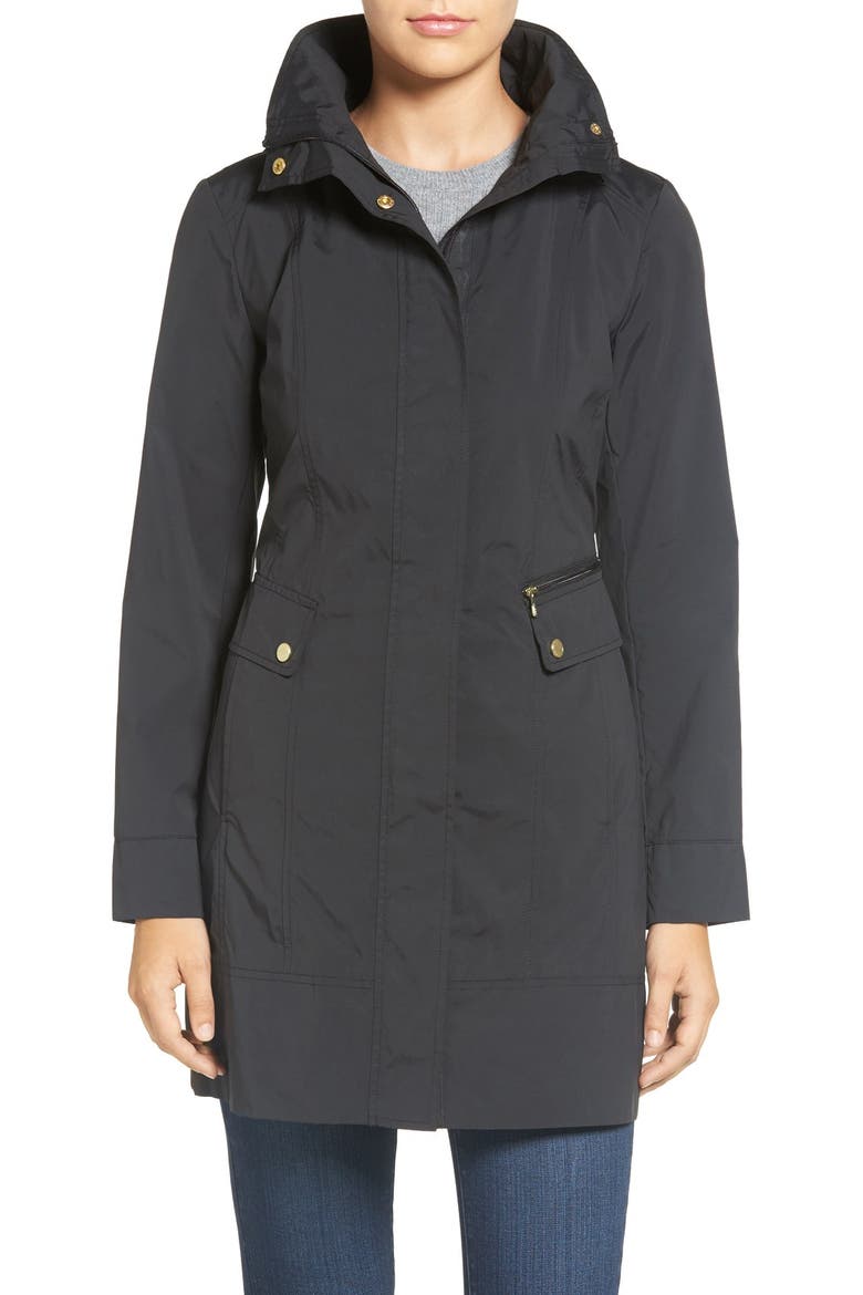 Back Bow Packable Hooded Raincoat, Main, color, BLACK