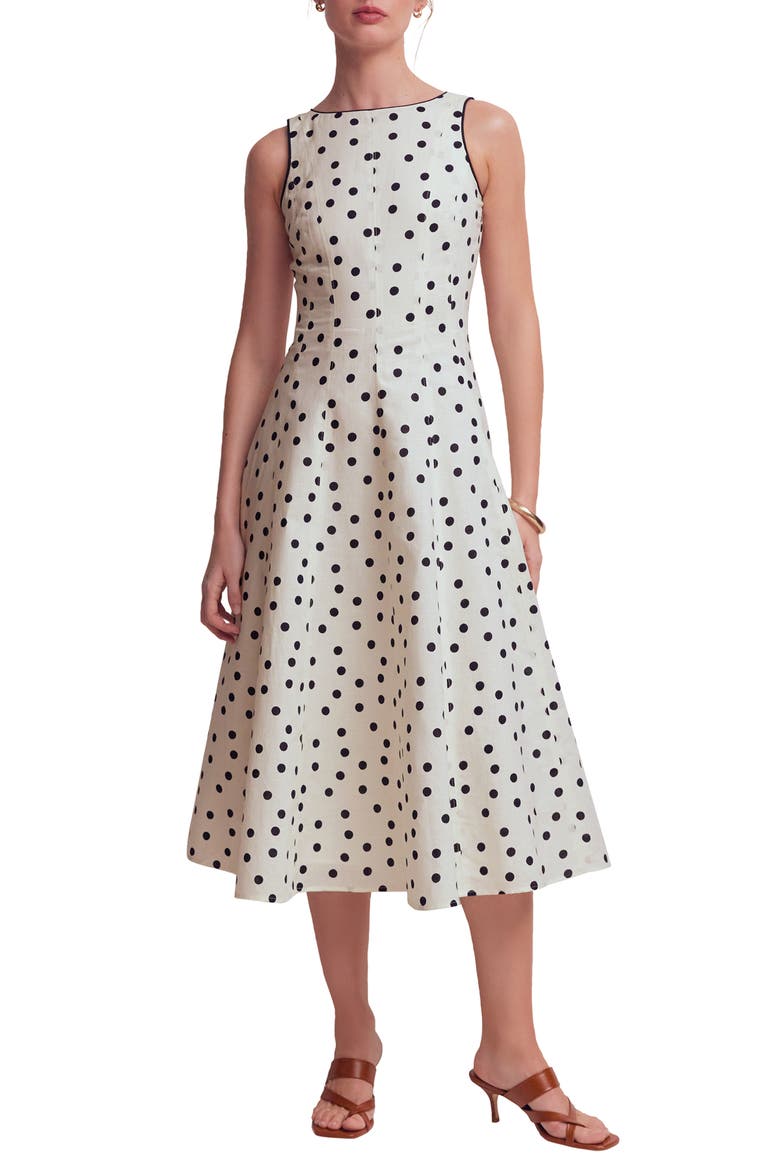 Annet Linen Blend Midi Dress, Main, color, IVORY PAINTED DOT SPACED