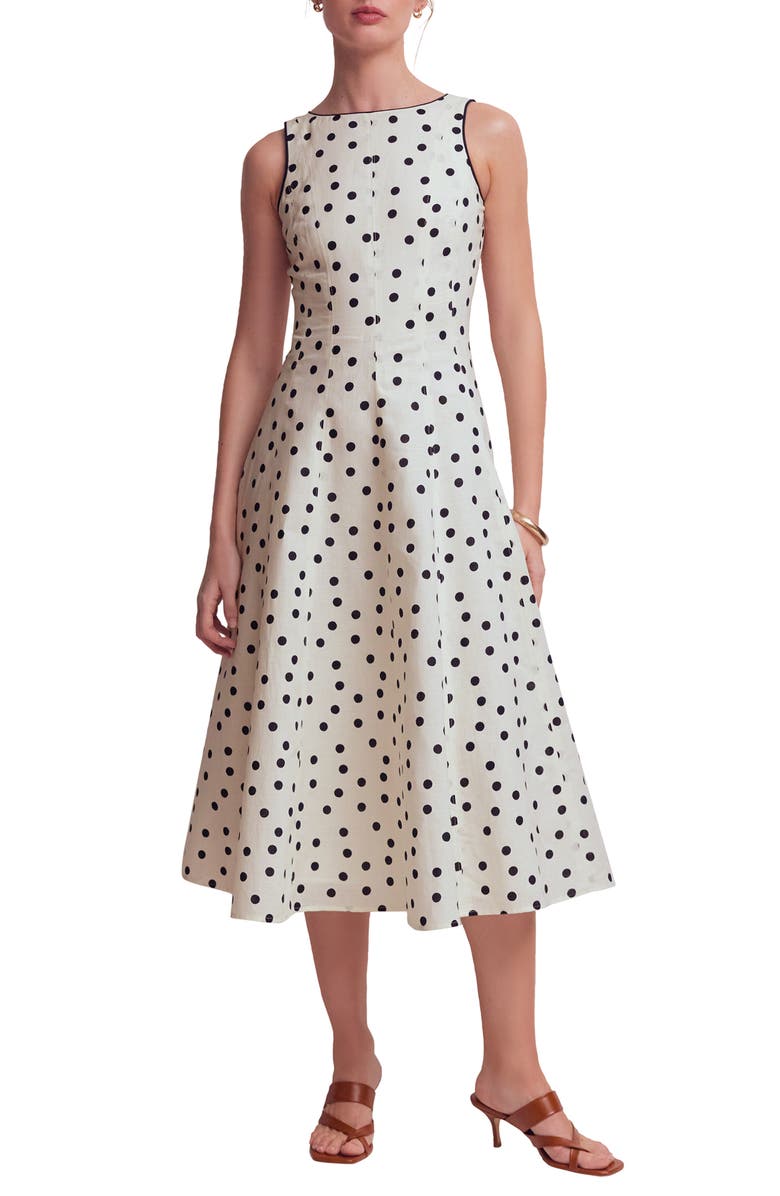 Boden Annet Linen Blend Midi Dress, Main, color, Ivory Painted Dot Spaced