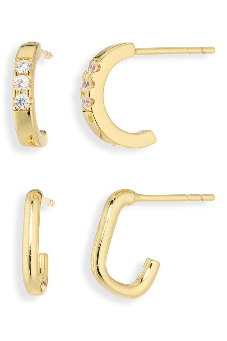 Set of 2 Cubic Zirconia Mini Hoop Earrings, Main, color, GOLD