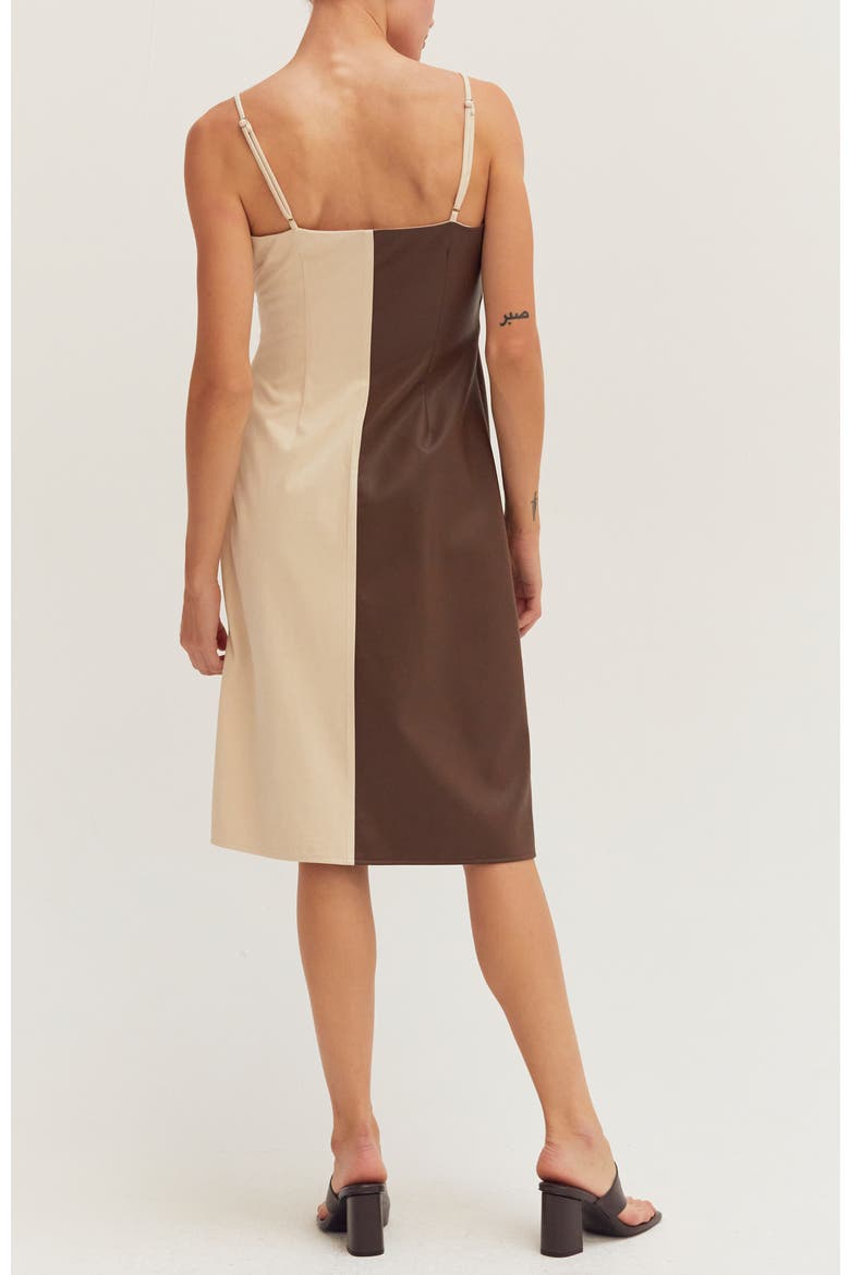 Mixed Media Wrap Midi Dress, Alternate, color, Brown/Bone