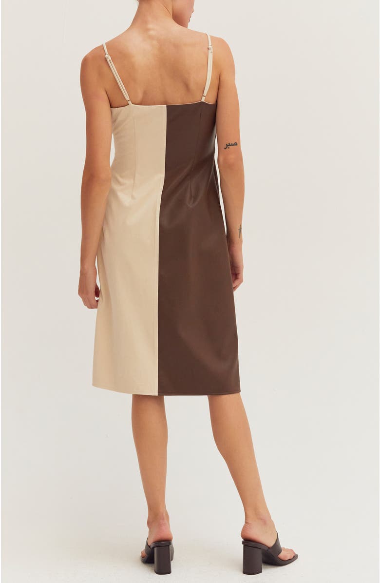 CRESCENT Mixed Media Wrap Midi Dress, Alternate, color, Brown/Bone