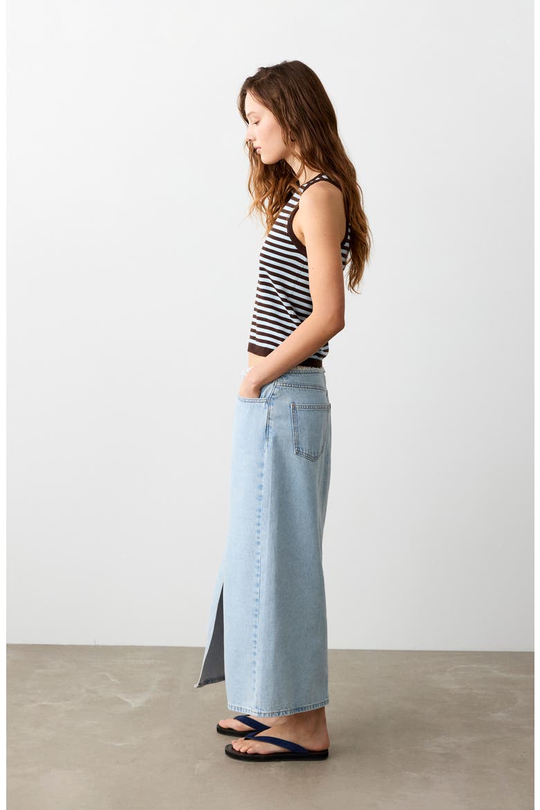 Front Slit Denim Midi Skirt, Alternate, color, BLEACH BLUE