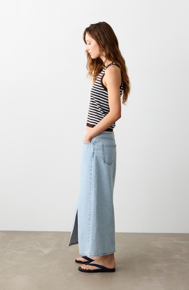 MANGO TEEN Front Slit Denim Midi Skirt, Alternate, color, 