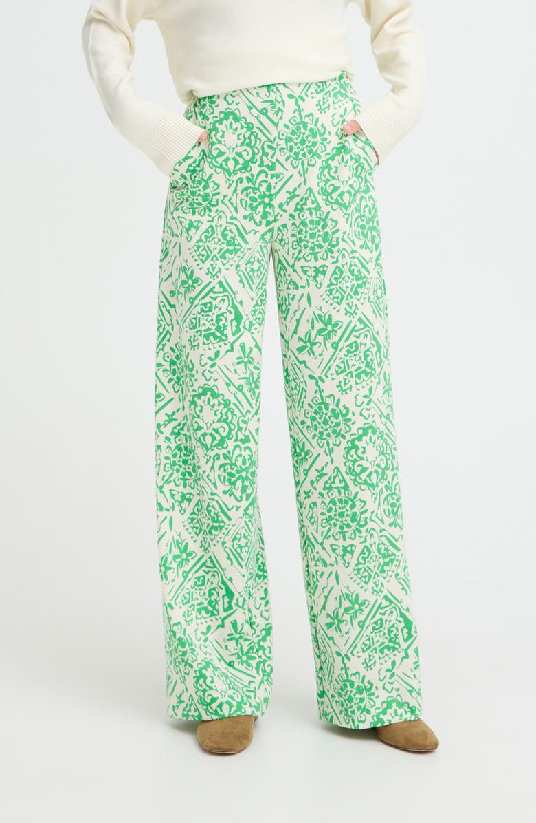 ICHI Kate Print Straight Leg Pants, Main, color,