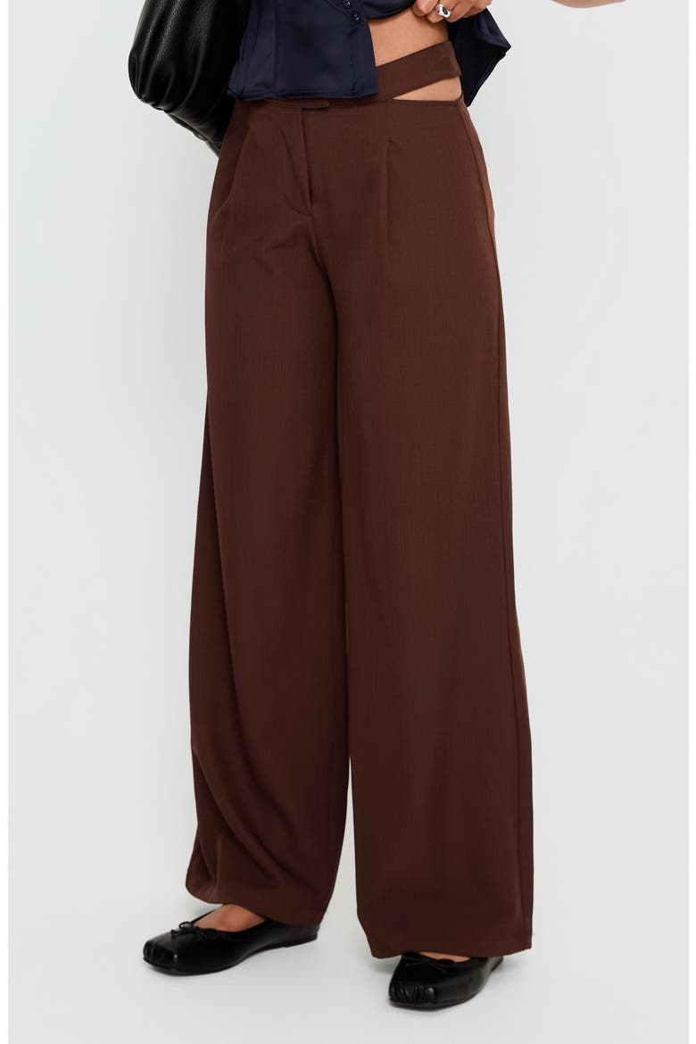 Alys Cutout Straight Leg Pants, Main, color, BROWN