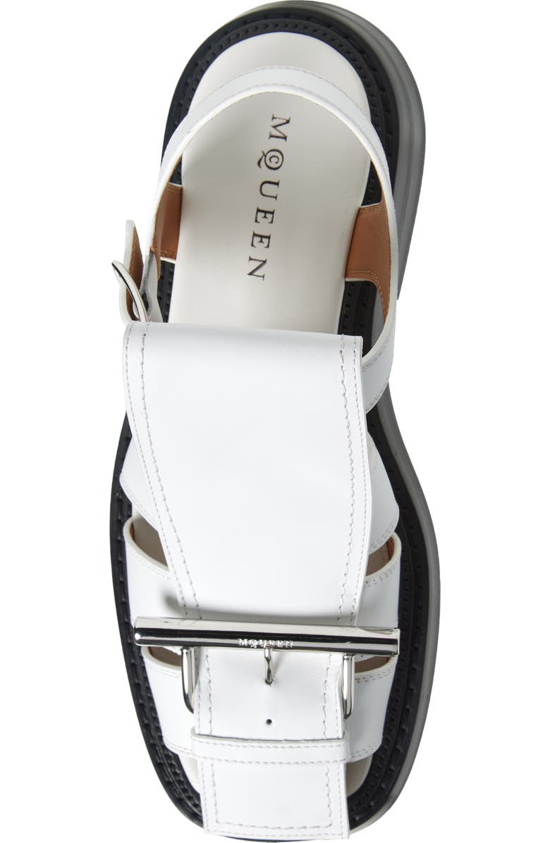McQueen T-Bar Fisherman Sandal, Alternate, color, White/ Silver