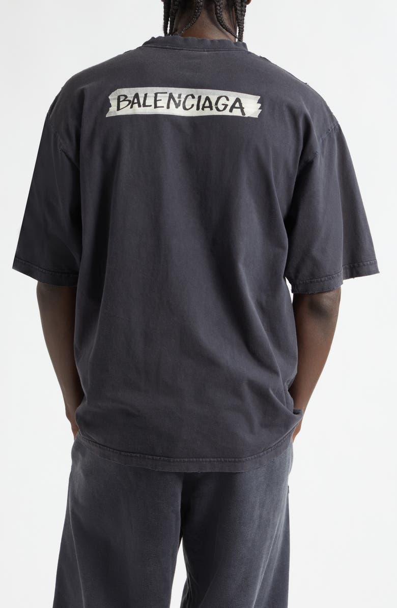 Balenciaga Masking Tape Logo Dry Jersey T-Shirt, Alternate, color, 1041 Faded Washed Black