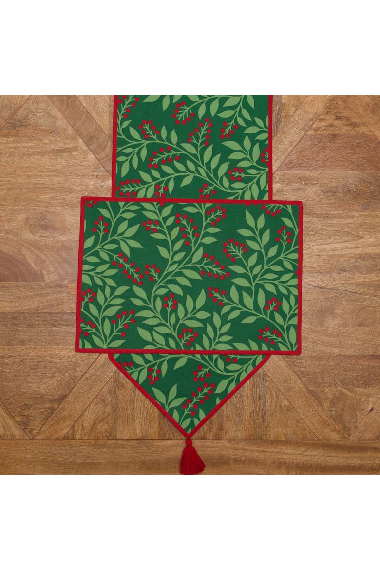 Berry Botanical Christmas Set of 6 Placemats 14" x 20", Alternate, color, Green