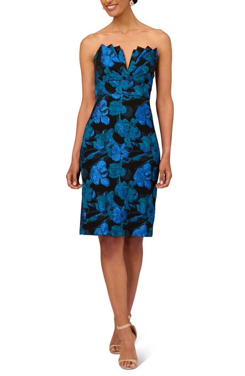 Aidan Mattox by Adrianna Papell Metallic Floral Print Strapless Cocktail Dress, Main, color, 