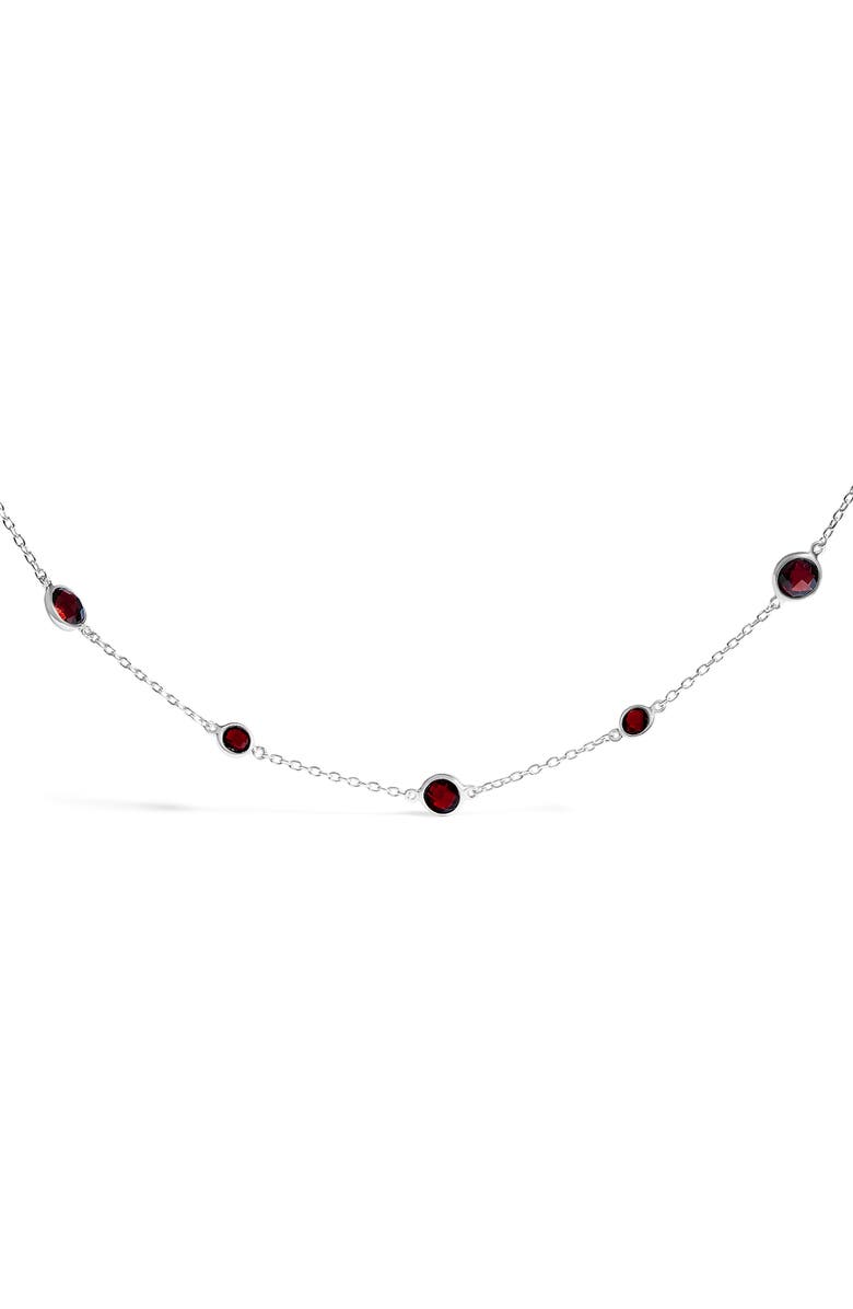 Haus of Brilliance .925 Sterling Silver Checkerboard Cut Red Garnet Bezel Station Necklace, Main, color, White