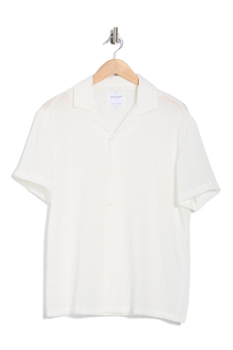 Textured Knit Short Sleeve Button-Up Shirt, Alternate, color, WHITE