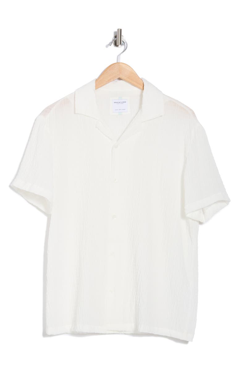 DENIM AND FLOWER Textured Knit Short Sleeve Button-Up Shirt, Alternate, color, White