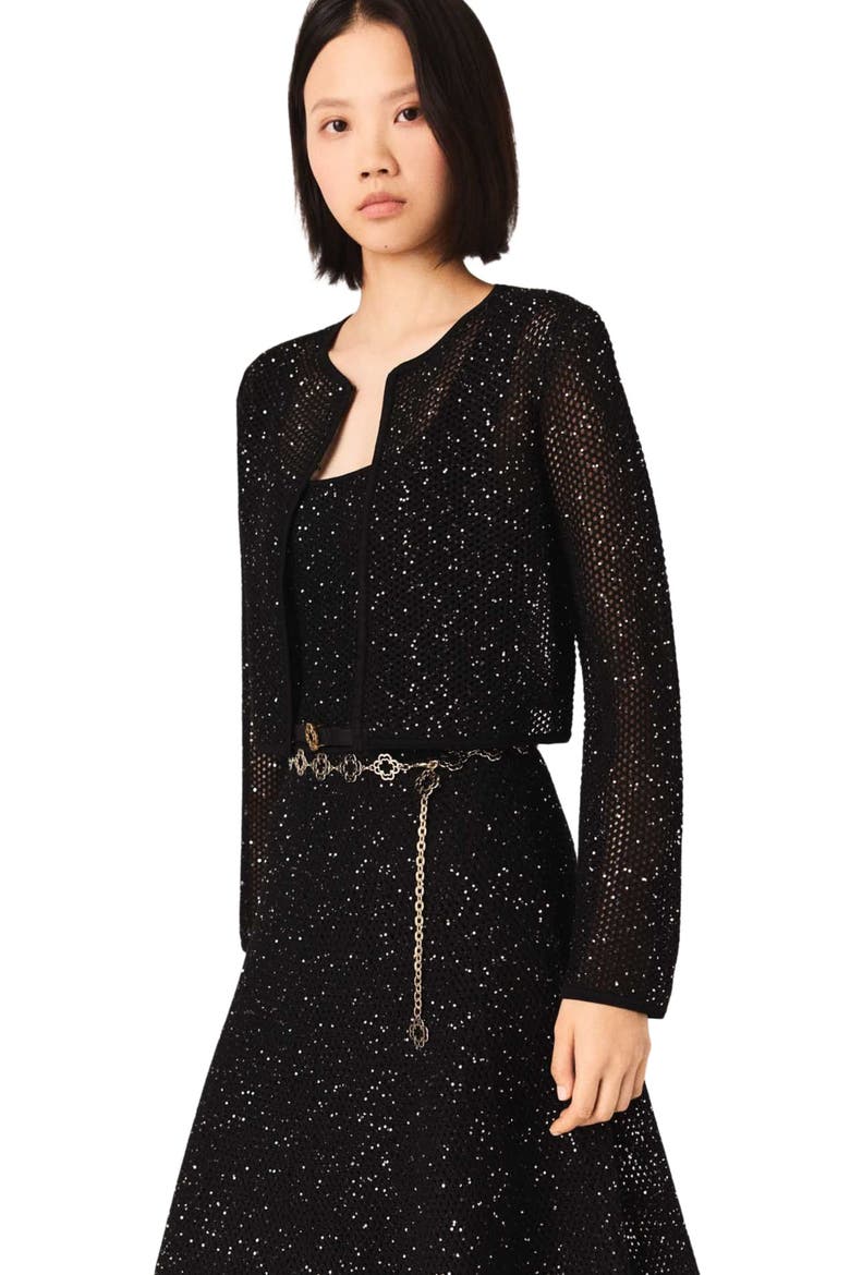 Rhinestone knit cardigan, Alternate, color, Black