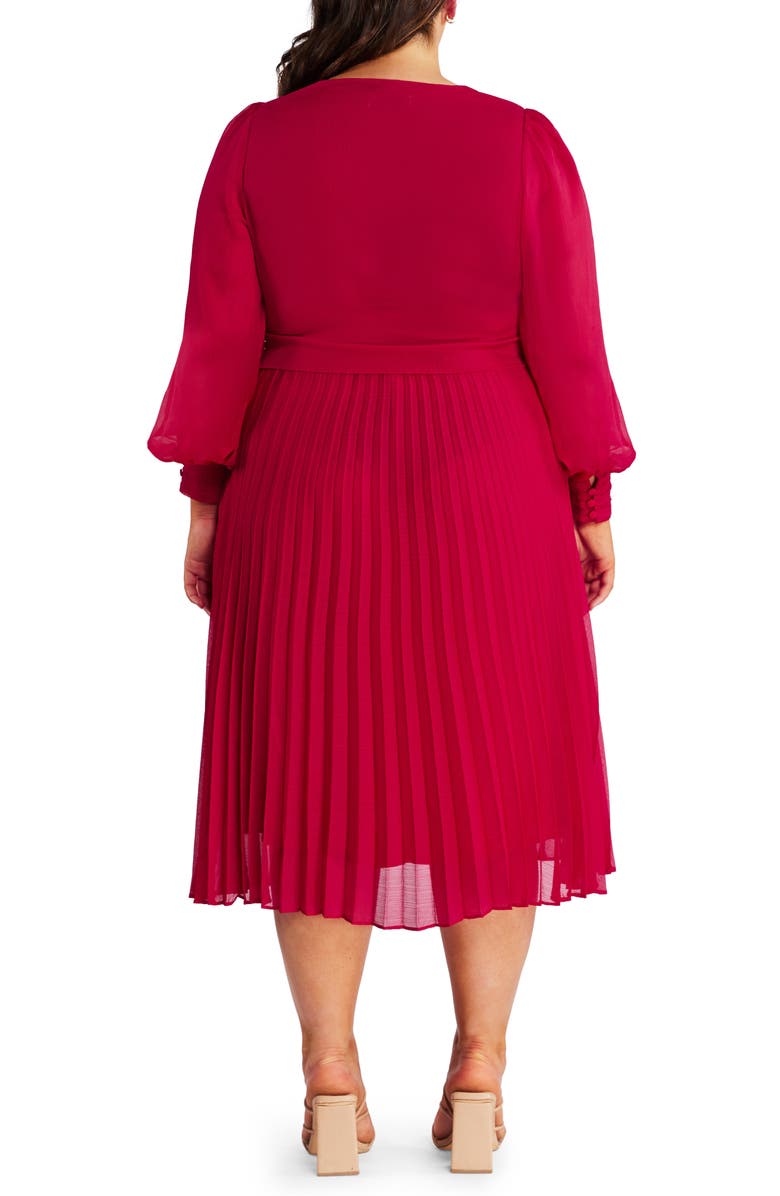 Estelle Pleated Long Sleeve Midi Dress, Alternate, color, Raspberry