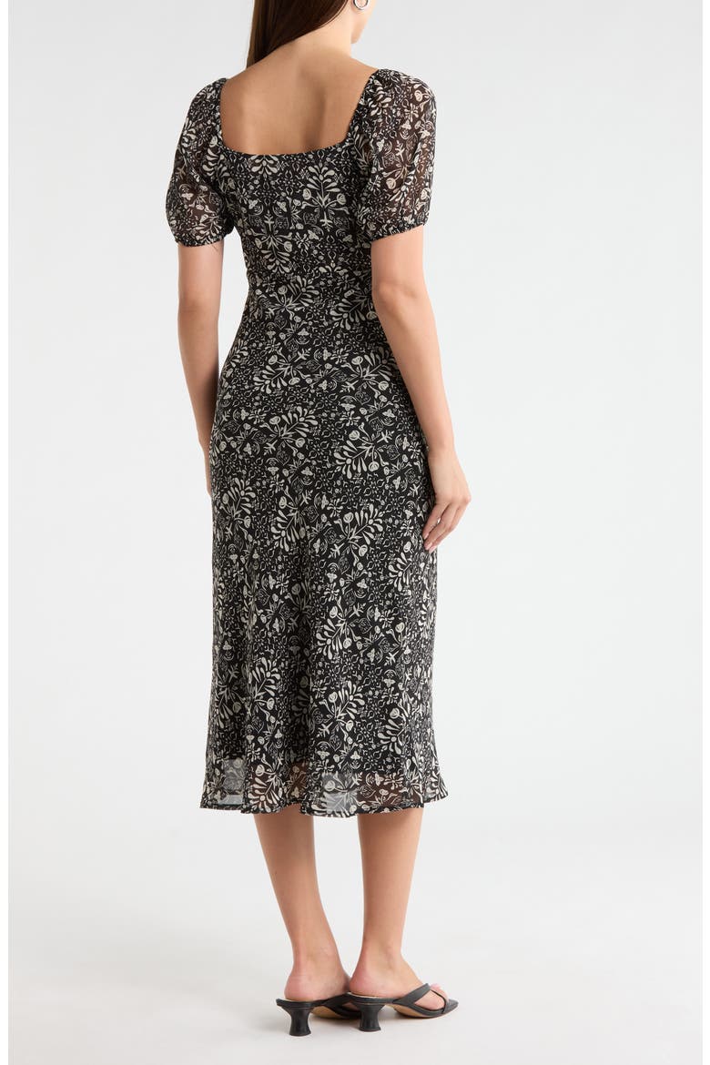Short Sleeve Chiffon Midi Dress, Alternate, color, BLACK IVORY JULES FLORAL