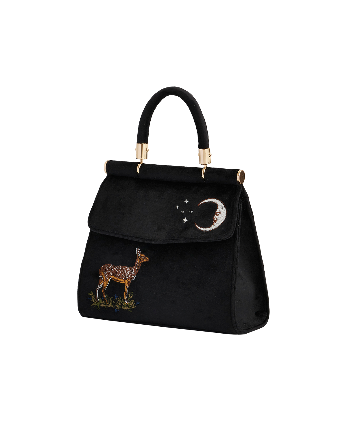 Fable England Deer & Moon Embroidered Black Velvet Tote, Alternate, color, Black