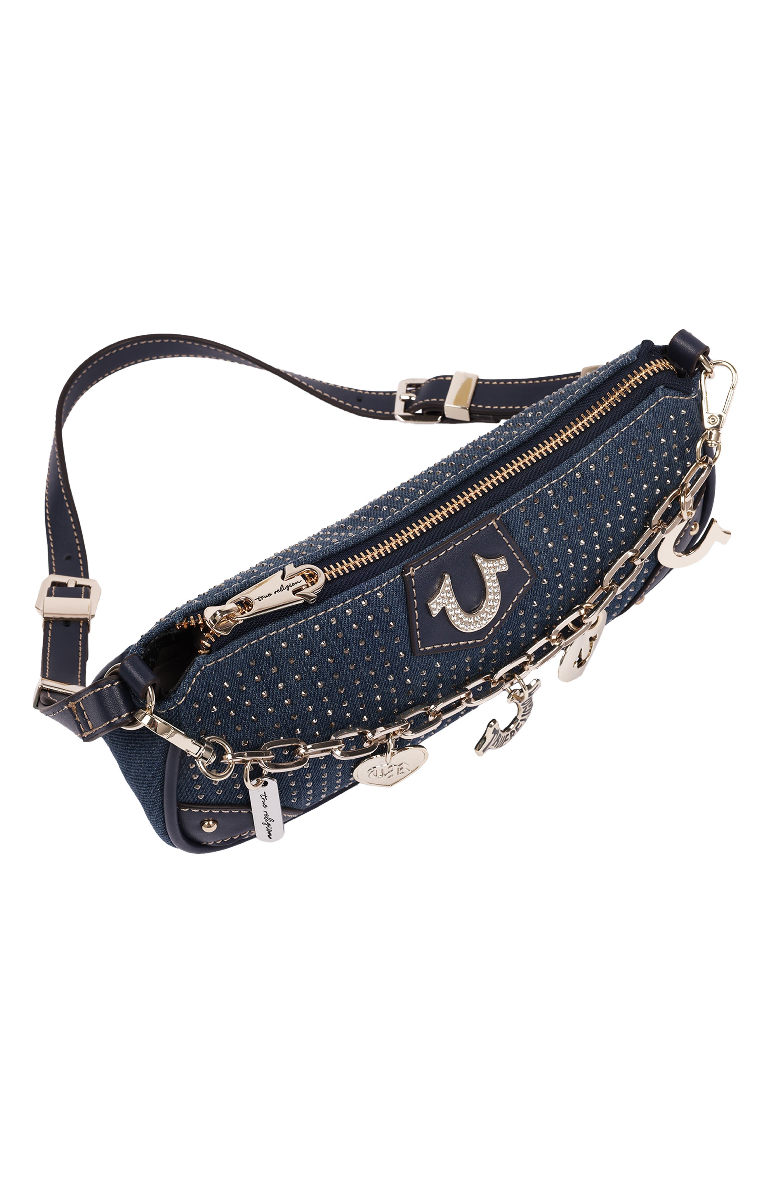 Sparkle Denim Baguette Bag, Alternate, color, DARK DENIM