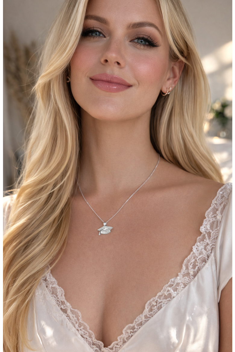 Limitless Graduation Cap Pendant Necklace, Alternate, color, Silver