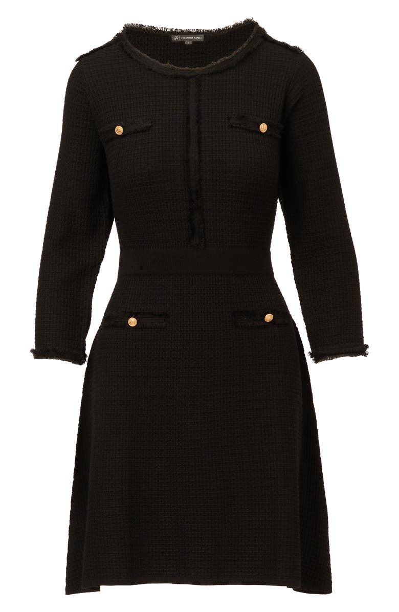 Adrianna Papell Waffle Knit Three-Quarter Sleeve Minidress, Alternate, color, Black